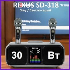 REXUS SD-318 Gray - беспроводная караоке система, 2 радиомикрофона, USB, Bluetooth, оптический вход