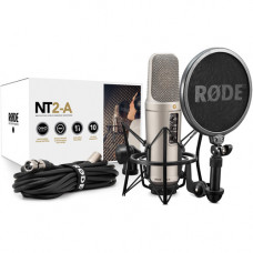 Rode NT2-A студийный конденсаторный микрофон, поп-фильтр, антивибрационное крепление "паук" и чехол для хранения.