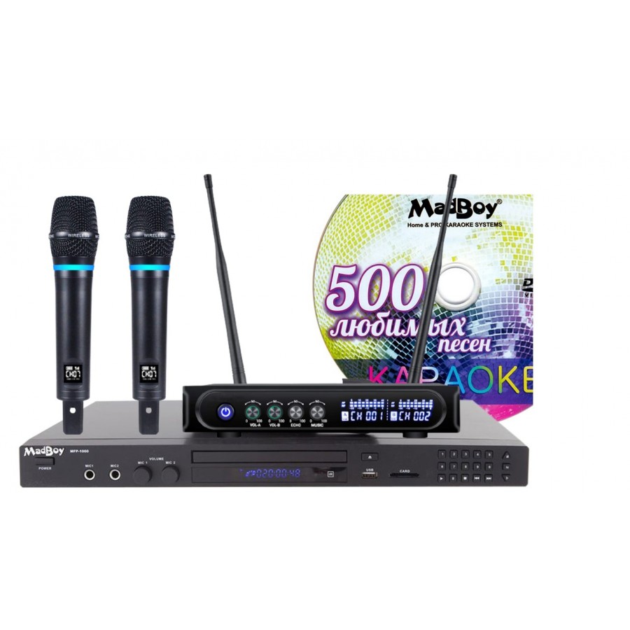 MADMIC karaoke Vocal Mix BT - комплект караоке с оценкой исполнения с двумя перезаряжаемыми радиомикрофонами TV Karaoke X-3, микшер обработки вокала, Bluetooth (Блютус)