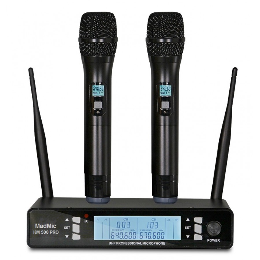 Madmic KM-500 PRO - двухканальная радиосистема , линейка "PRO", два беспроводных микрофона, сменные частоты UHF, шумоподавление, AutoScan