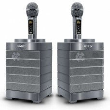 SDRD SD-128 (SILVER) – аккумуляторная Bluetooth колонка, объемный звук, с двумя радиомикрофонами и встроенной зарядкой