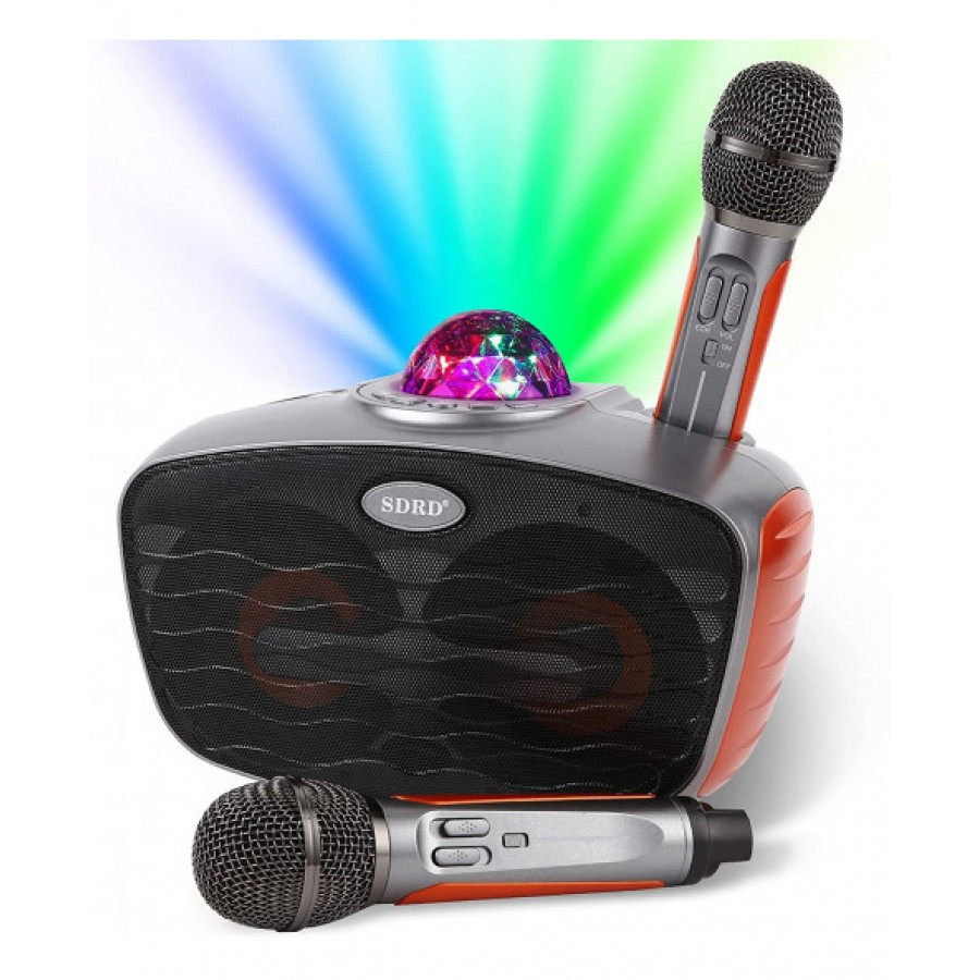 SDRD SD-315 GRAY - bluetooth колонка-караоке, LED световая активная полусфера с беспроводными микрофонами