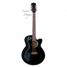 LUNA FAU DRA BLK - электроакустическая фолк-гитара,вырез,ель,цвет черный,графика 