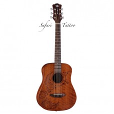 LUNA SAF TATTOO - акустическая гитара 3/4, цвет коричневый, чехол в комплекте, гравировка деки