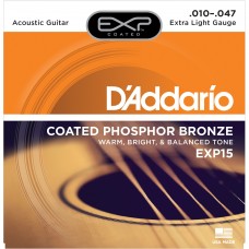 D'ADDARIO EXP15 - струны для акустической с обмоткой фосфор/бронза, Extra Light 10-47,6-гранный корд