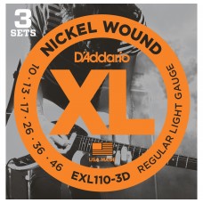 D'ADDARIO EXL110/3D - струны для электрогитары, Regular Light, никель, 10-46, 3 комплекта