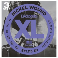 D'ADDARIO EXL115/3D - струны для  электрогитары., Blues/Jazz Rock, никель, 11-49, 3 комплекта