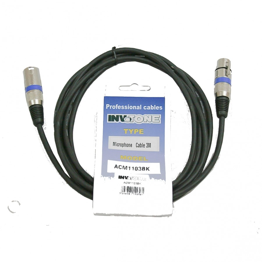 INVOTONE ACM1110/BK - микрофонный кабель,  XLR(папа) <-> XLR(мама),  10 м (черный)